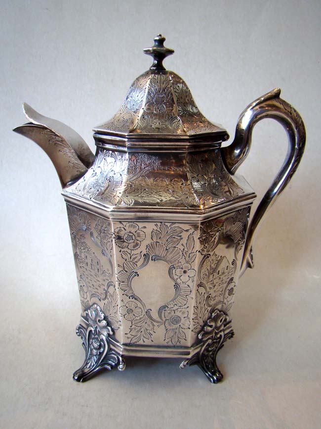 A fine coin silver coffee pot made for Capt. Henry Windle circa 1846